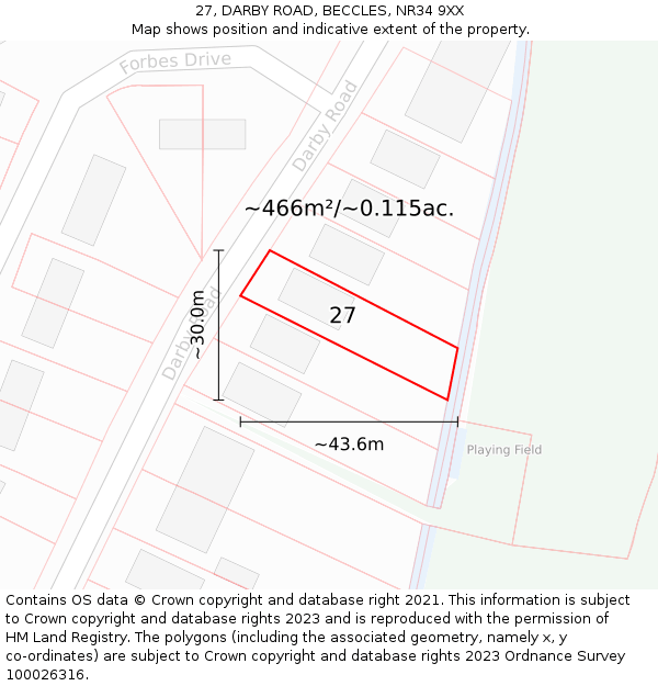 27, DARBY ROAD, BECCLES, NR34 9XX: Plot and title map