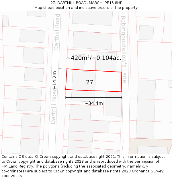 27, DARTHILL ROAD, MARCH, PE15 8HP: Plot and title map