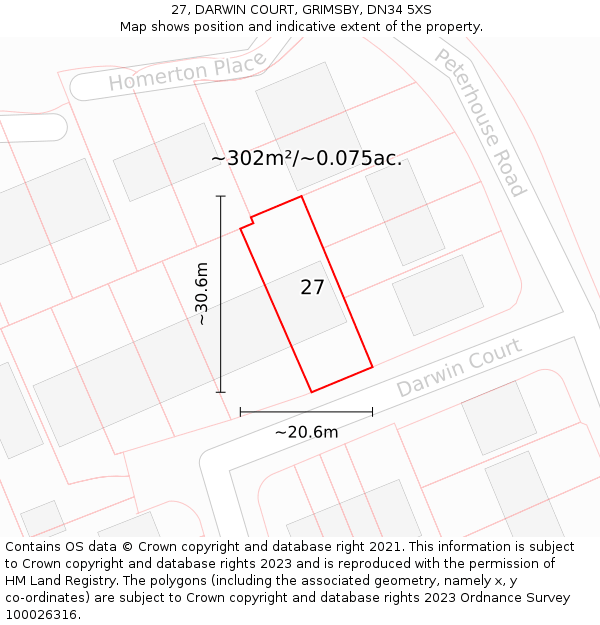 27, DARWIN COURT, GRIMSBY, DN34 5XS: Plot and title map