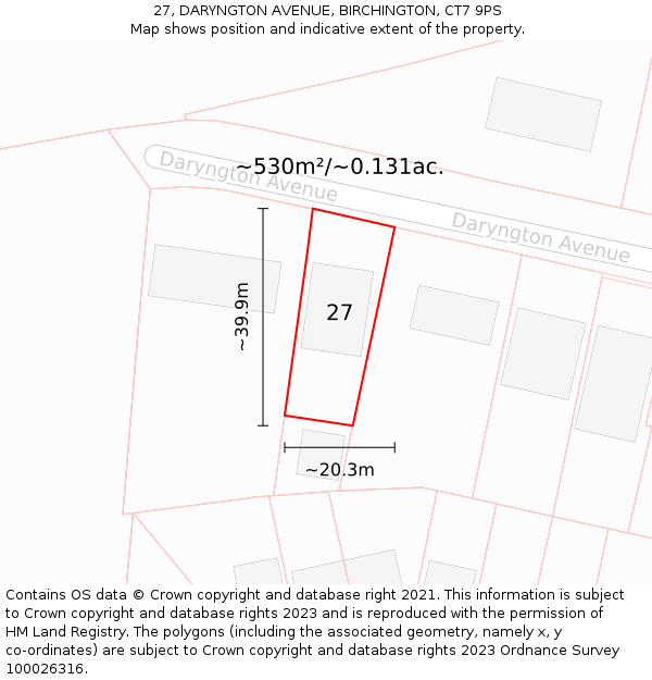 27, DARYNGTON AVENUE, BIRCHINGTON, CT7 9PS: Plot and title map