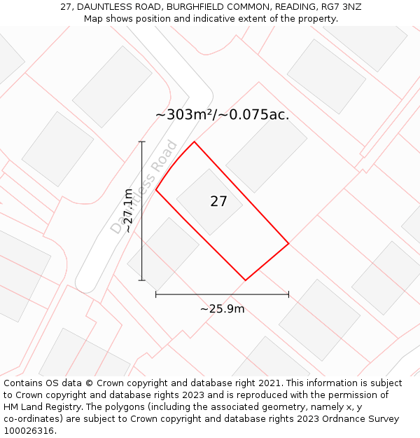 27, DAUNTLESS ROAD, BURGHFIELD COMMON, READING, RG7 3NZ: Plot and title map
