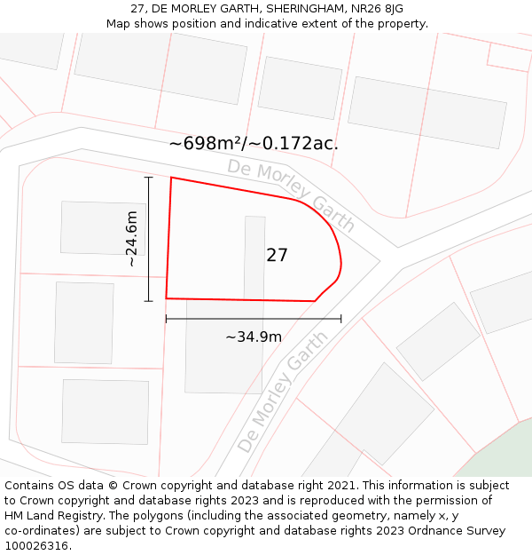 27, DE MORLEY GARTH, SHERINGHAM, NR26 8JG: Plot and title map