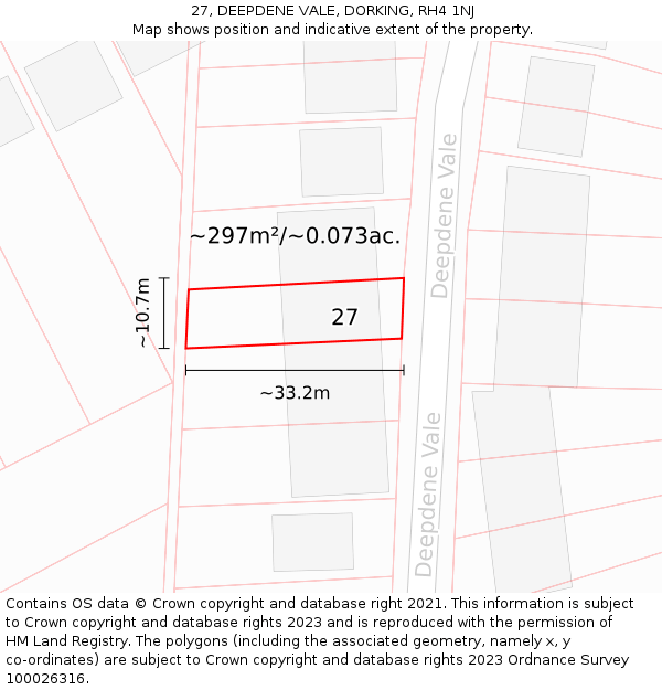 27, DEEPDENE VALE, DORKING, RH4 1NJ: Plot and title map