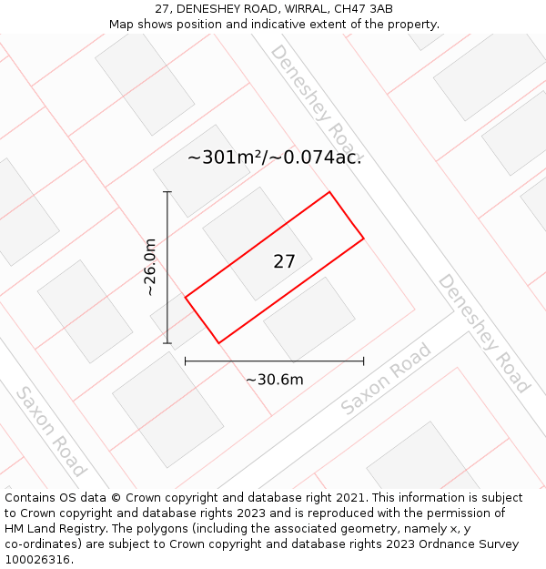 27, DENESHEY ROAD, WIRRAL, CH47 3AB: Plot and title map