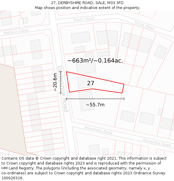 27, DERBYSHIRE ROAD, SALE, M33 3FD: Plot and title map