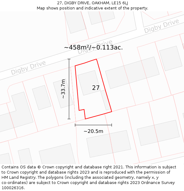 27, DIGBY DRIVE, OAKHAM, LE15 6LJ: Plot and title map