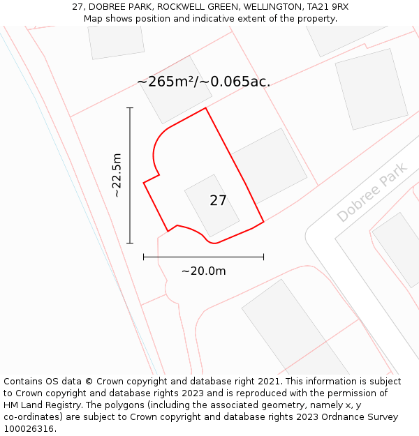 27, DOBREE PARK, ROCKWELL GREEN, WELLINGTON, TA21 9RX: Plot and title map