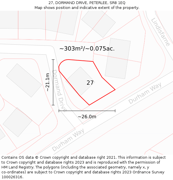 27, DORMAND DRIVE, PETERLEE, SR8 1EQ: Plot and title map