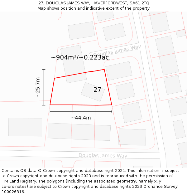 27, DOUGLAS JAMES WAY, HAVERFORDWEST, SA61 2TQ: Plot and title map