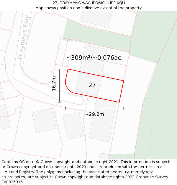 27, DRAYMANS WAY, IPSWICH, IP3 0QU: Plot and title map