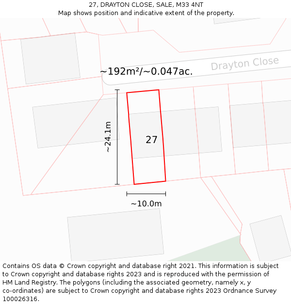 27, DRAYTON CLOSE, SALE, M33 4NT: Plot and title map