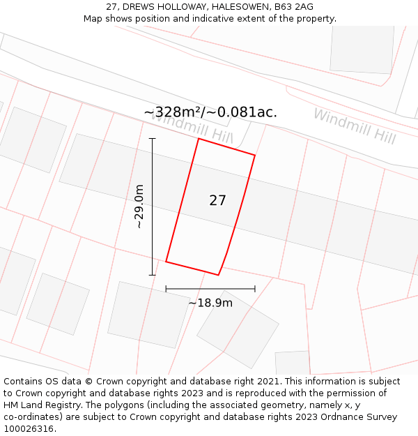 27, DREWS HOLLOWAY, HALESOWEN, B63 2AG: Plot and title map