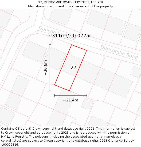 27, DUNCOMBE ROAD, LEICESTER, LE3 9EP: Plot and title map