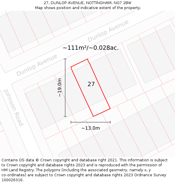 27, DUNLOP AVENUE, NOTTINGHAM, NG7 2BW: Plot and title map