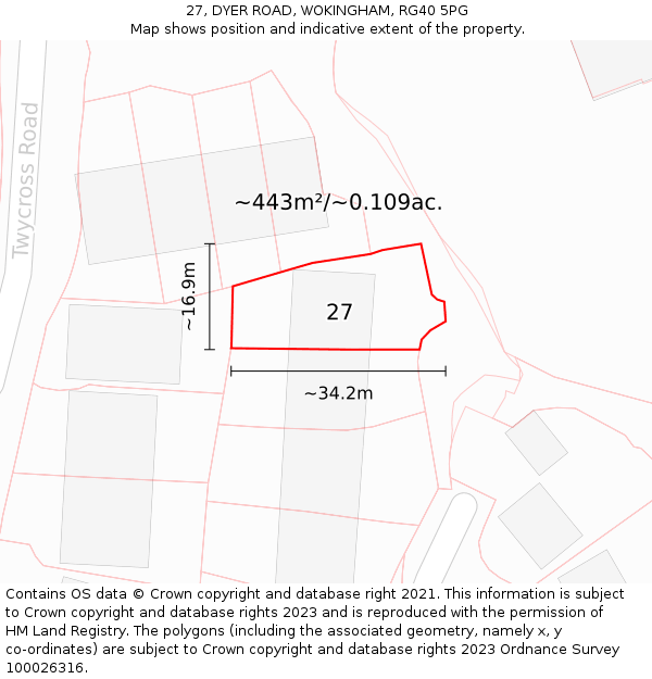 27, DYER ROAD, WOKINGHAM, RG40 5PG: Plot and title map