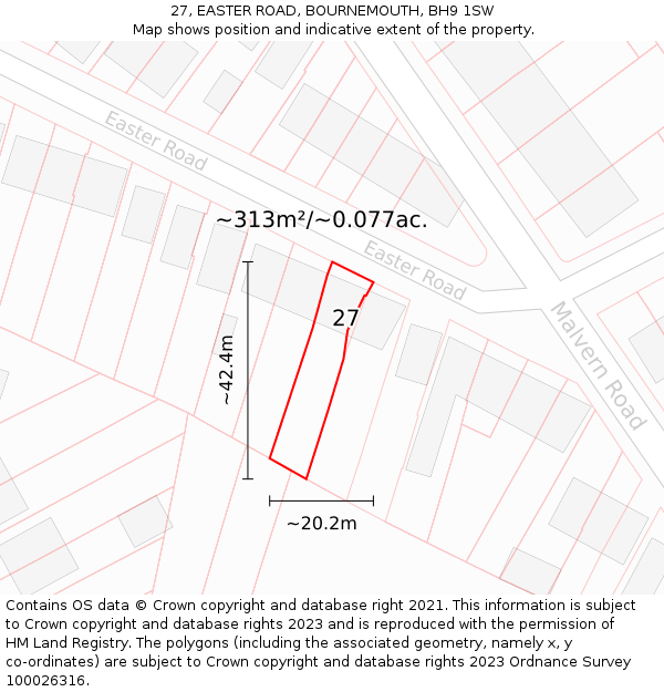 27, EASTER ROAD, BOURNEMOUTH, BH9 1SW: Plot and title map