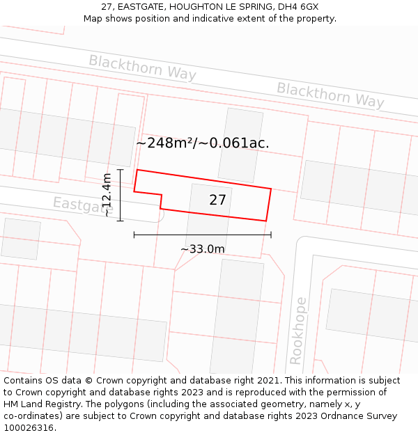 27, EASTGATE, HOUGHTON LE SPRING, DH4 6GX: Plot and title map