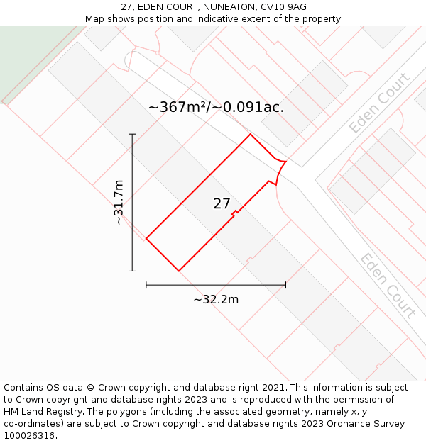 27, EDEN COURT, NUNEATON, CV10 9AG: Plot and title map