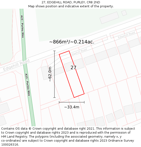 27, EDGEHILL ROAD, PURLEY, CR8 2ND: Plot and title map