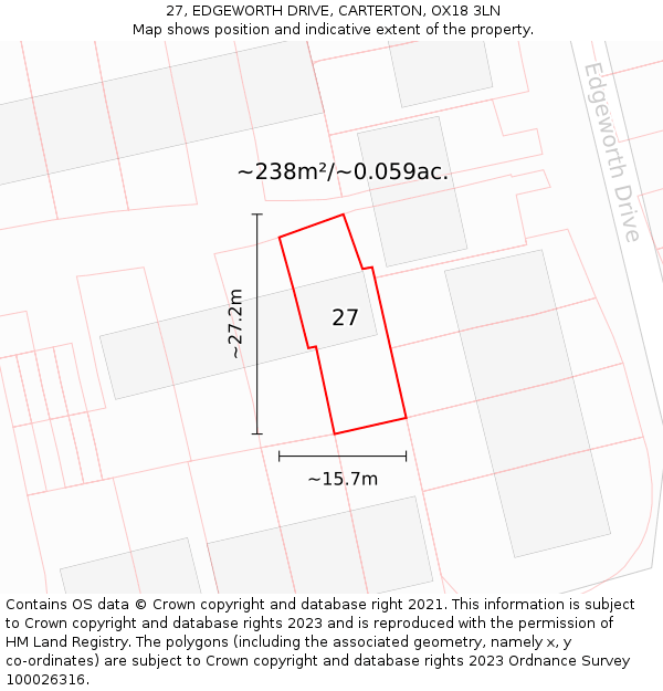 27, EDGEWORTH DRIVE, CARTERTON, OX18 3LN: Plot and title map