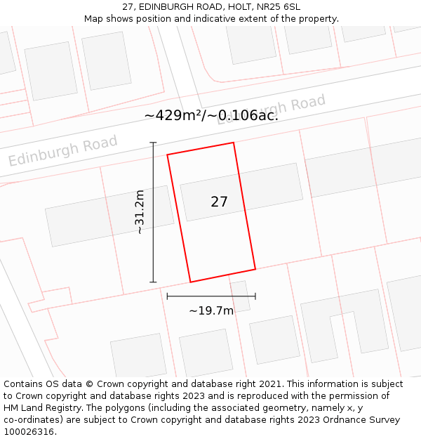 27, EDINBURGH ROAD, HOLT, NR25 6SL: Plot and title map