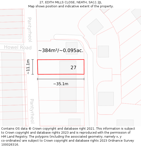 27, EDITH MILLS CLOSE, NEATH, SA11 2JL: Plot and title map