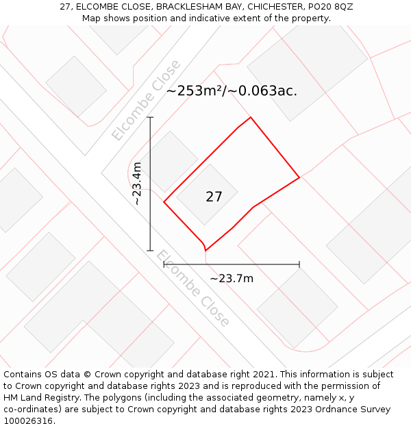 27, ELCOMBE CLOSE, BRACKLESHAM BAY, CHICHESTER, PO20 8QZ: Plot and title map