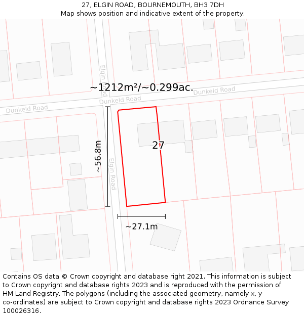 27, ELGIN ROAD, BOURNEMOUTH, BH3 7DH: Plot and title map