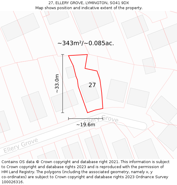 27, ELLERY GROVE, LYMINGTON, SO41 9DX: Plot and title map