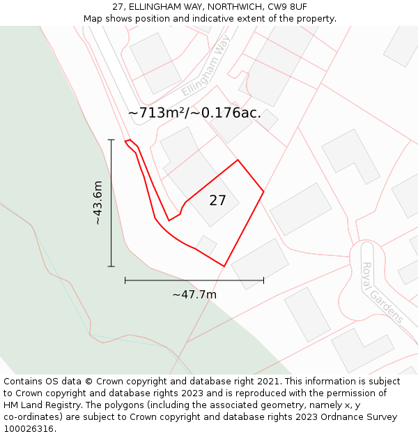 27, ELLINGHAM WAY, NORTHWICH, CW9 8UF: Plot and title map