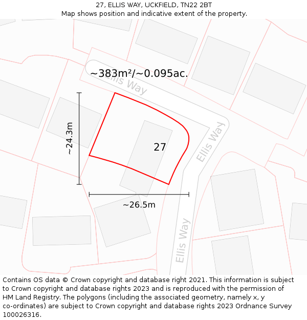 27, ELLIS WAY, UCKFIELD, TN22 2BT: Plot and title map