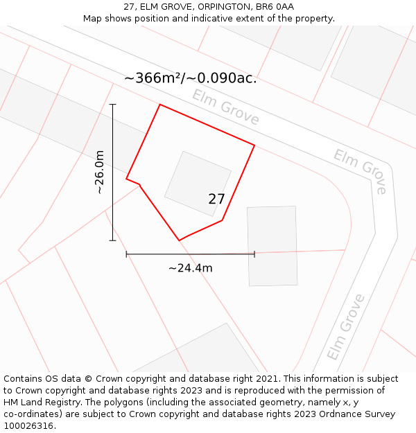 27, ELM GROVE, ORPINGTON, BR6 0AA: Plot and title map