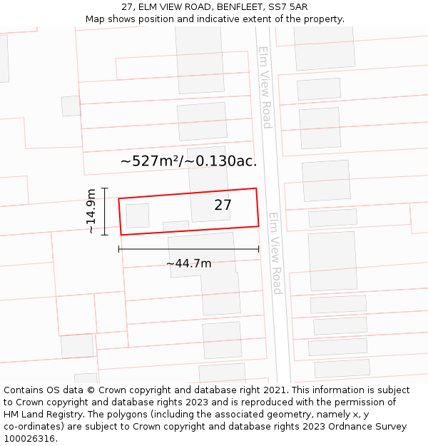 27, ELM VIEW ROAD, BENFLEET, SS7 5AR: Plot and title map