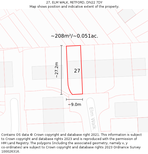 27, ELM WALK, RETFORD, DN22 7DY: Plot and title map