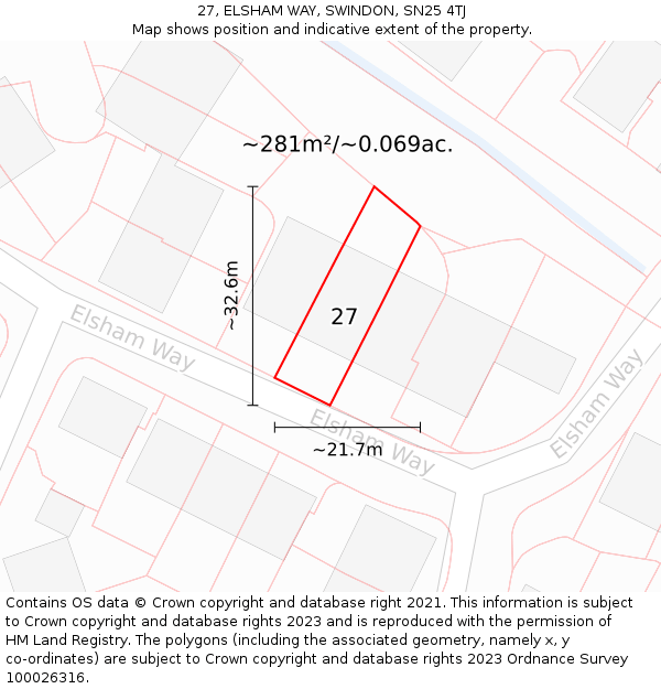 27, ELSHAM WAY, SWINDON, SN25 4TJ: Plot and title map