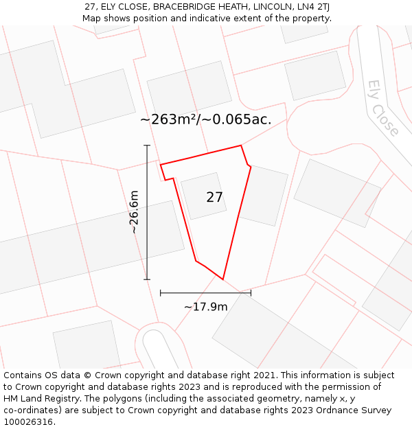 27, ELY CLOSE, BRACEBRIDGE HEATH, LINCOLN, LN4 2TJ: Plot and title map