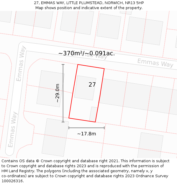 27, EMMAS WAY, LITTLE PLUMSTEAD, NORWICH, NR13 5HP: Plot and title map