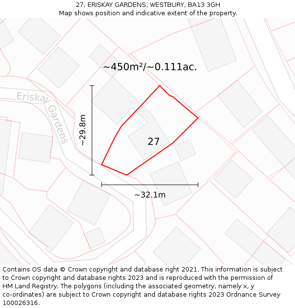 27, ERISKAY GARDENS, WESTBURY, BA13 3GH: Plot and title map