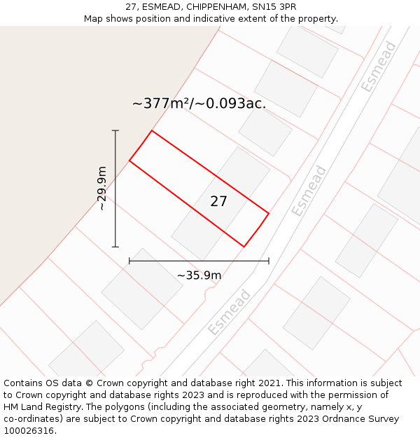 27, ESMEAD, CHIPPENHAM, SN15 3PR: Plot and title map