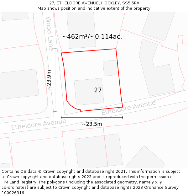 27, ETHELDORE AVENUE, HOCKLEY, SS5 5PA: Plot and title map