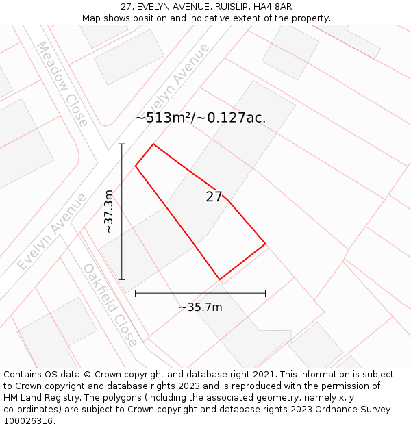 27, EVELYN AVENUE, RUISLIP, HA4 8AR: Plot and title map