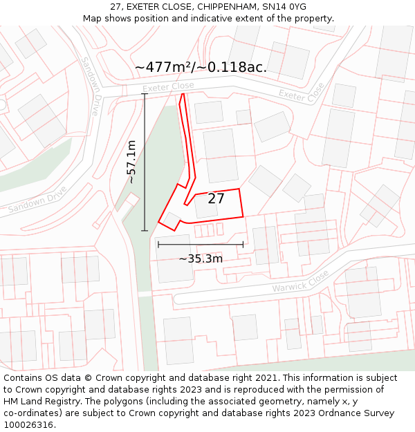 27, EXETER CLOSE, CHIPPENHAM, SN14 0YG: Plot and title map