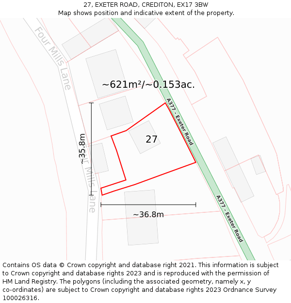 27, EXETER ROAD, CREDITON, EX17 3BW: Plot and title map