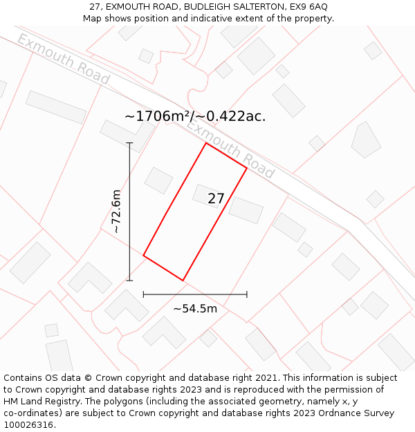 27, EXMOUTH ROAD, BUDLEIGH SALTERTON, EX9 6AQ: Plot and title map
