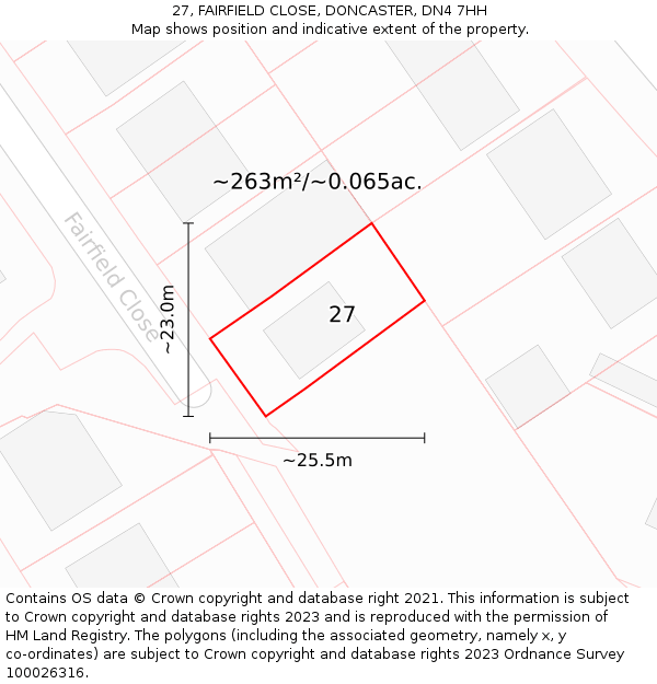 27, FAIRFIELD CLOSE, DONCASTER, DN4 7HH: Plot and title map
