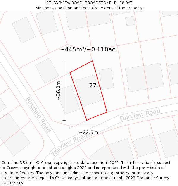 27, FAIRVIEW ROAD, BROADSTONE, BH18 9AT: Plot and title map