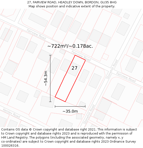 27, FAIRVIEW ROAD, HEADLEY DOWN, BORDON, GU35 8HG: Plot and title map