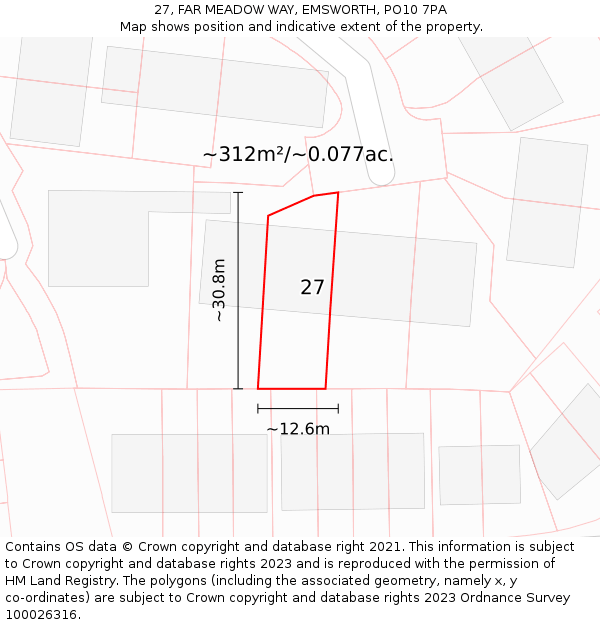 27, FAR MEADOW WAY, EMSWORTH, PO10 7PA: Plot and title map