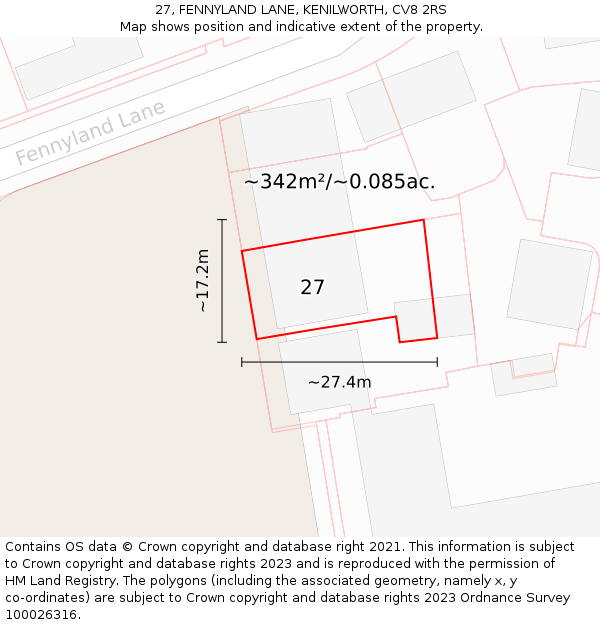 27, FENNYLAND LANE, KENILWORTH, CV8 2RS: Plot and title map