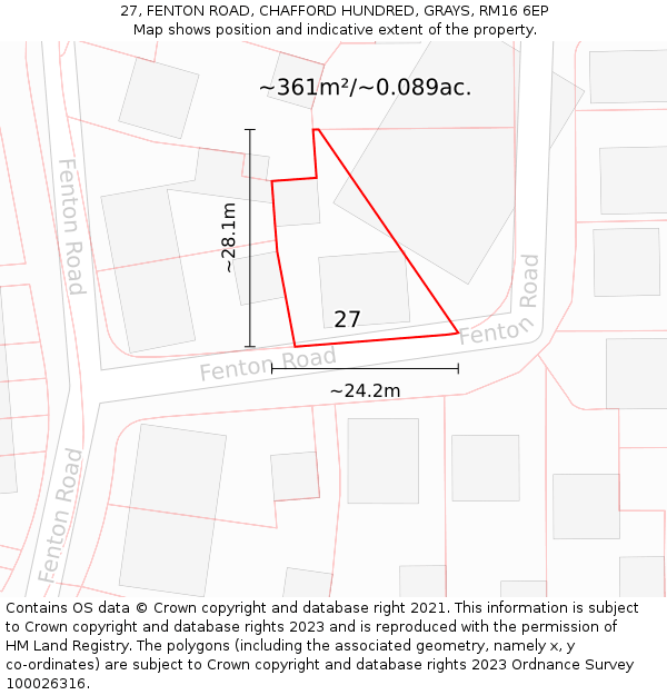 27, FENTON ROAD, CHAFFORD HUNDRED, GRAYS, RM16 6EP: Plot and title map